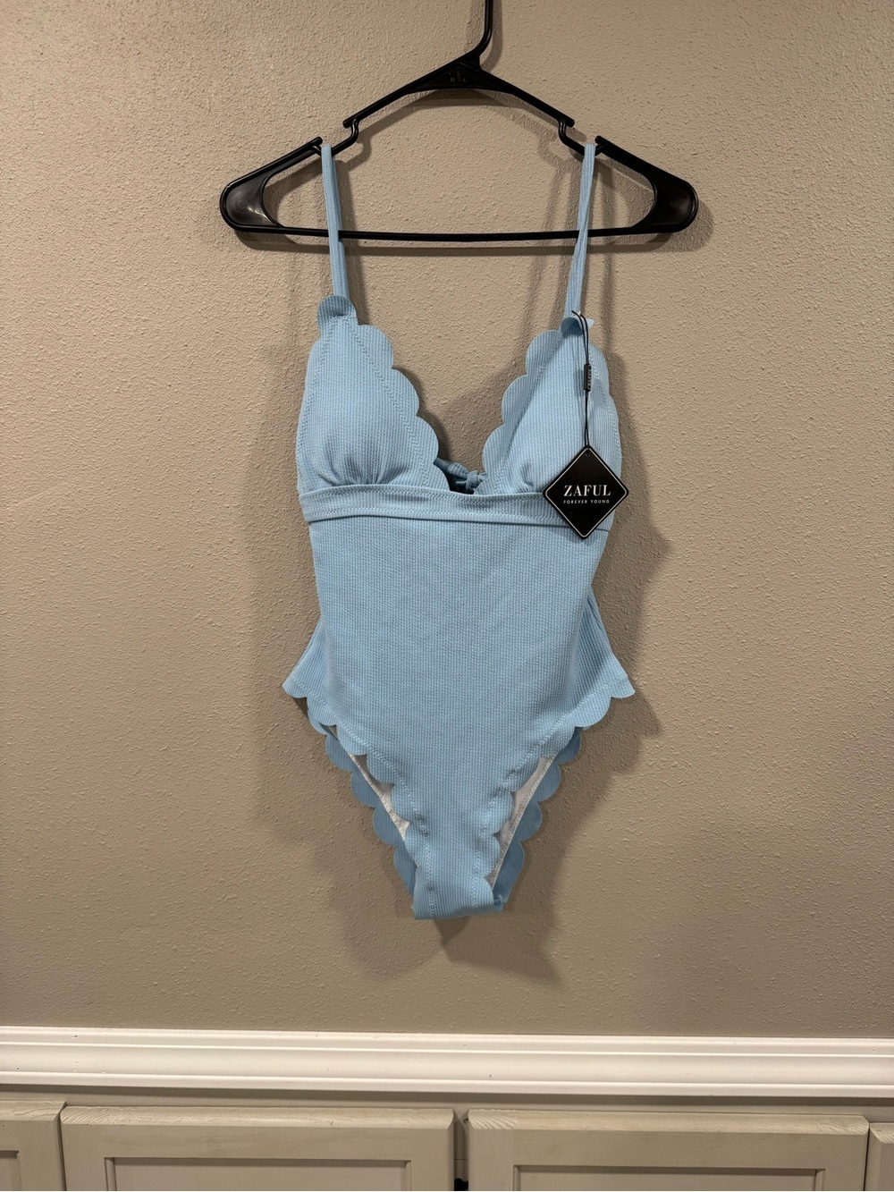 NWT Zaful Light Blue Scalloped One-Piece Swimsuit - Picture 2 of 4